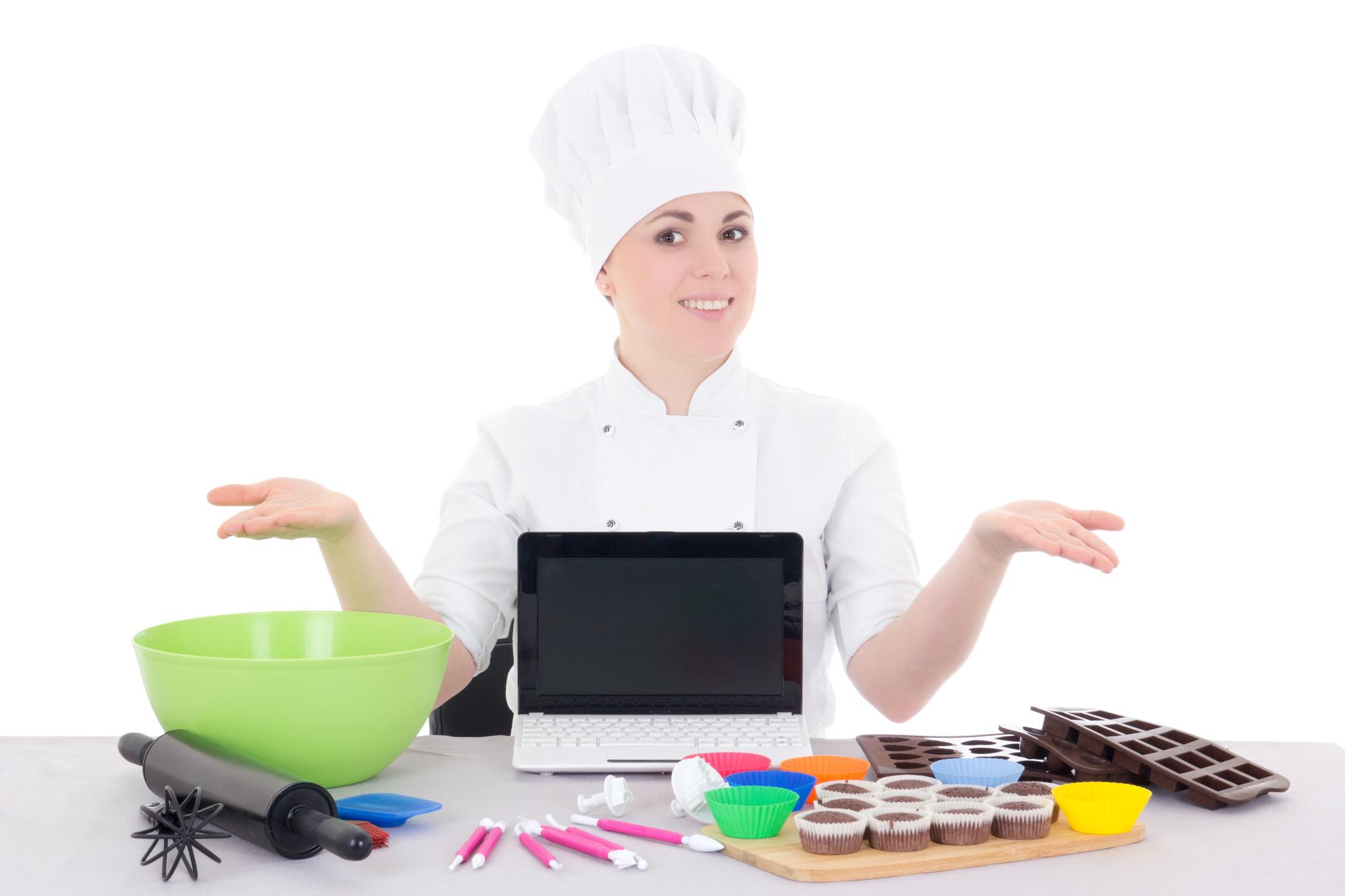 Student plating dessert during online class